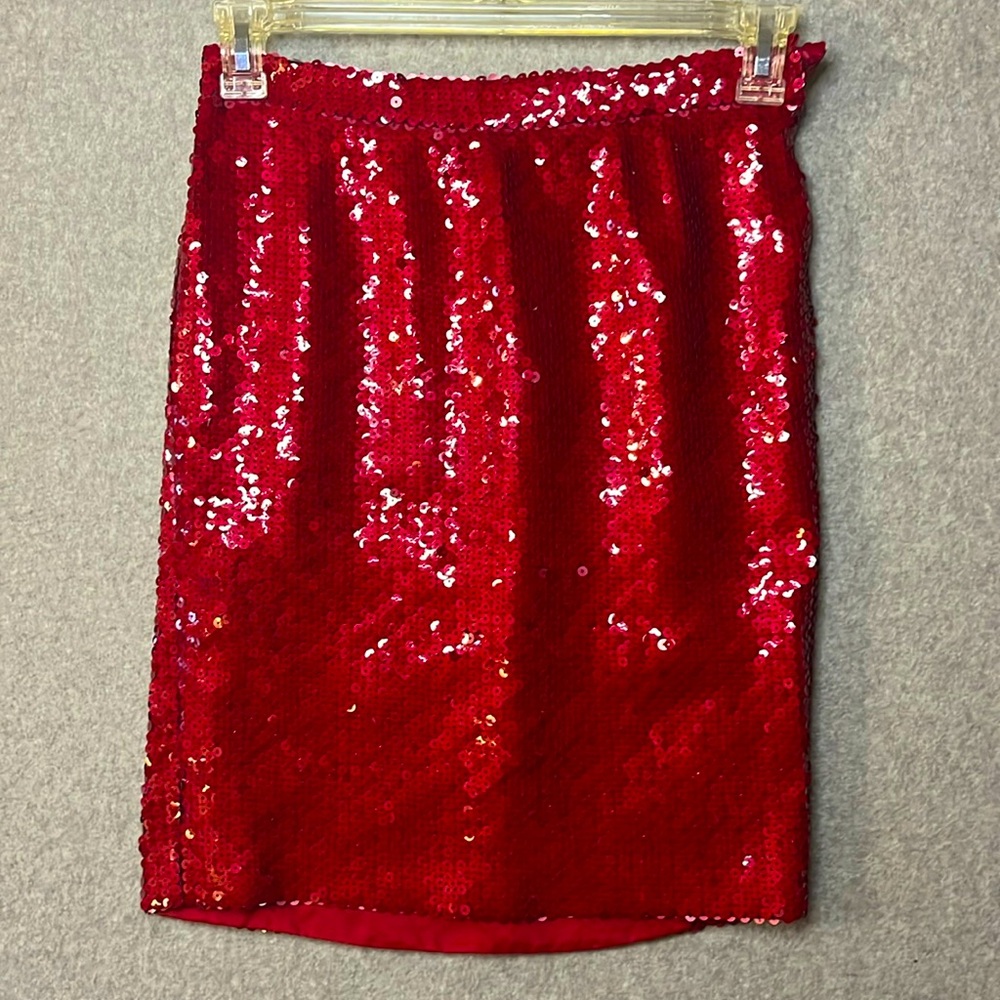 Emanuel Ungaro Womens Sequin Knee Length Pencil Skirt Red Vintage Small Sz 6
